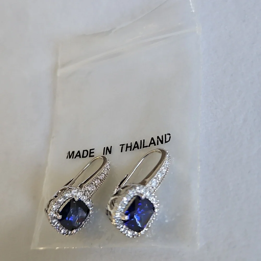 Cushion Cut Sapphire Earrings - Picture 2 of 16